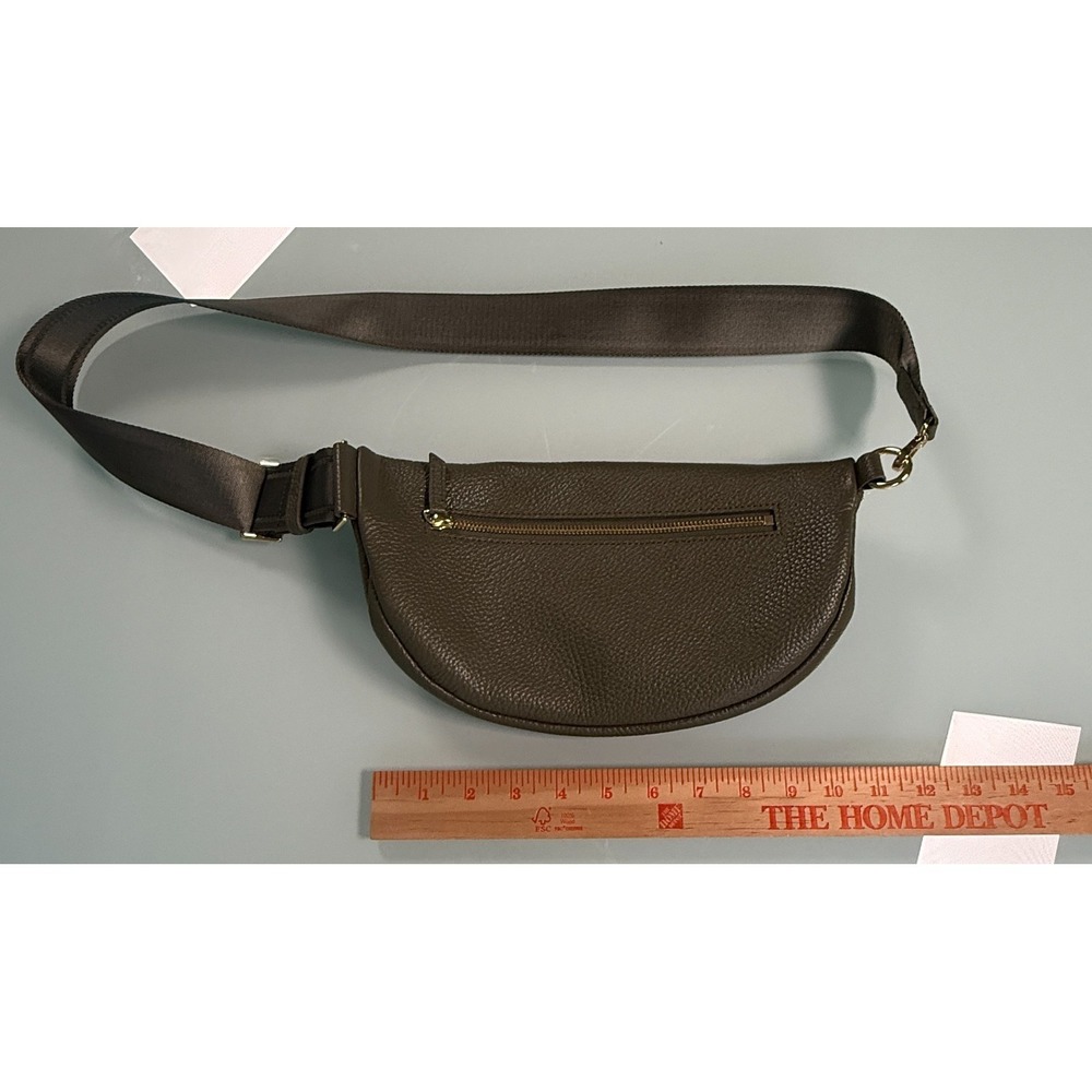 QUINCE Italian Pebbled Leather Crossbody Bag Olive Green 100% Cow Leather - Picture 9 of 10